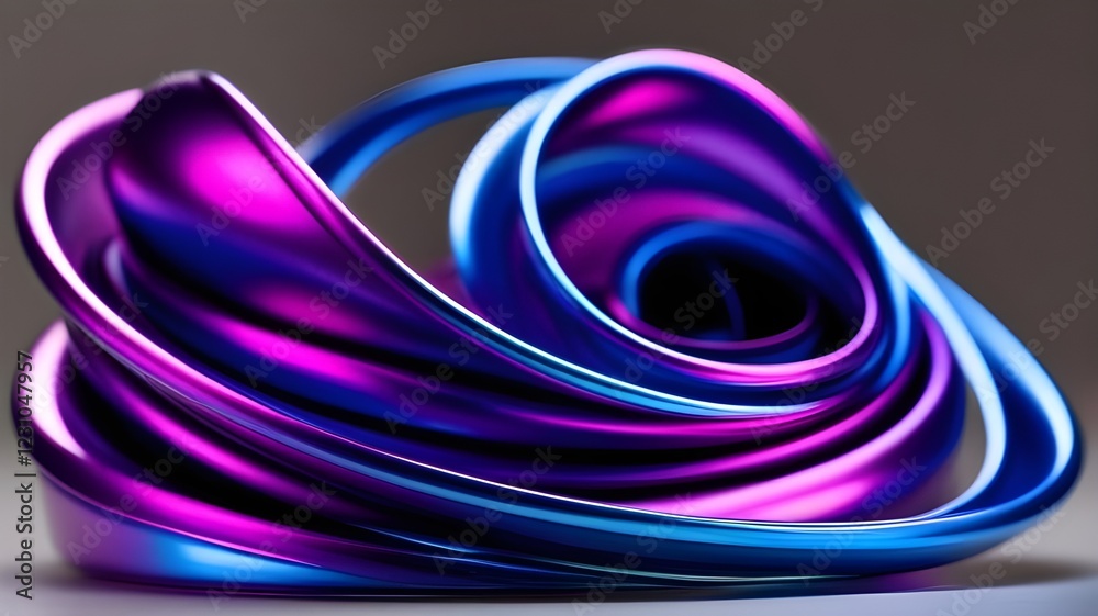 Wall mural a mesmerizing abstract form composed of swirling, iridescent ribbons in shades of purple and blue. t