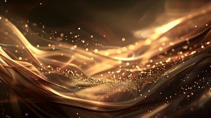 Abstract golden waves with shimmering particles, creating a sense of movement and elegance.