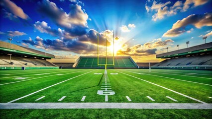 Obraz premium Green Field for American Football - Perfect Product Photography Background with Copy Space for Sports Themes, Team Promotions, and Athletic Merchandise Showcasing