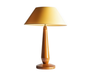 Mid century modern lamp with wooden base and yellow shade, perfect for adding stylish touch to any room. Its elegant design enhances ambiance of your space