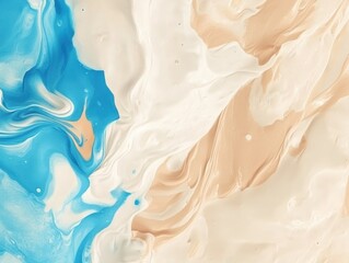 Naklejka premium Abstract Swirls of Blue Beige and White Fluid Paint Creating a Unique Pattern