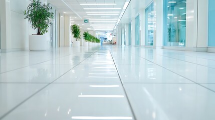 Obraz premium Modern White Corridor With Plants in Pots