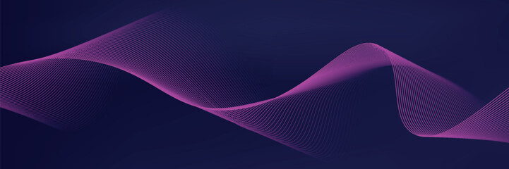 Abstract glowing wave lines on dark blue background. Dynamic wave pattern. Modern flowing wavy lines. Futuristic technology concept. Suit for banner, poster, cover, brochure, flyer, website