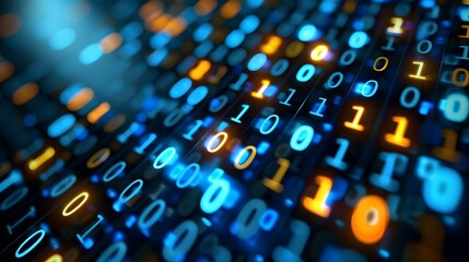 Abstract representation of binary code with glowing numbers in a digital environment.