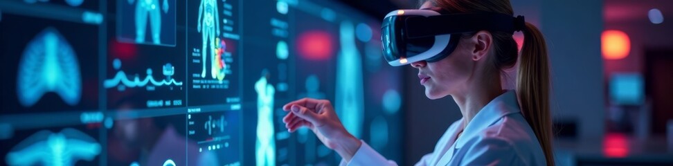 Virtual reality medical examination on holographic screen, medical technology, medical imaging, digital health