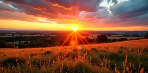 Warm sunlight fades behind serene Spokane Valley landscape at sunset, evening, spokane valley, nature