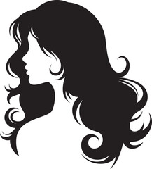 A Elegant Woman Silhouette vector with Wavy Hair with her hair cascading down Profile Vector Art, silhouette of a woman with hair