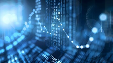 Obraz premium Abstract digital representation of data with binary code and a graph line.