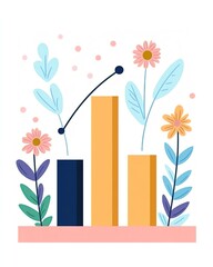 Obraz premium 2D flat art business strategy pastel strategic Illustration enterprise icon graphics design Colorful bar chart with floral elements.