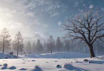 Snowflakes falling gently from the sky on a winter day , peaceful scene, delicate snow
