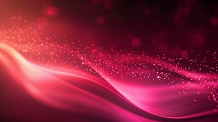 Abstract flowing waves with sparkling particles in shades of pink and red.