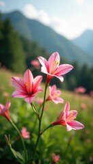 Fototapeta premium Softly blooming Alstroemeria in a serene landscape, calm, alstroemeria, nature