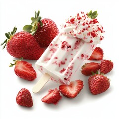 Creamy strawberry ice pop with whipped cream and fresh strawberries.