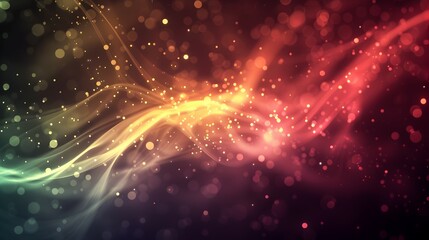 Obraz premium Abstract colorful waves with glowing particles create a vibrant visual effect.