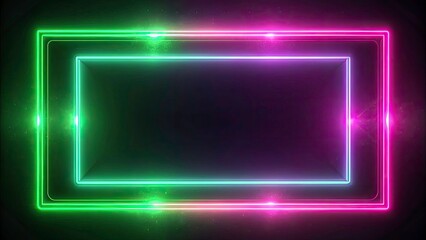 Neon Double Exposure Effect with Pink and Green Glowing Rectangular Frame Animation, Flickering Neon Border, Moving Lines in a Futuristic Style for Dynamic Visuals and Creative Projects