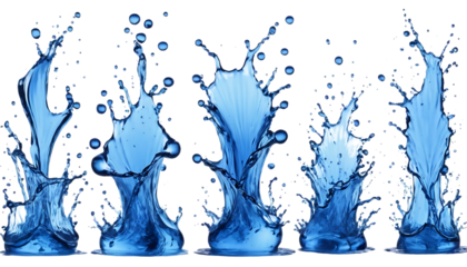 Blue water splashes with droplets everywhere