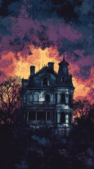 Abandoned Victorian Mansion at Sunset Under a Dramatic Sky