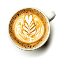 Top view of a cup of latte art coffee.