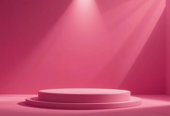 Pink cylindrical platform against a pink background