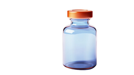 Empty medical glass vial with orange cap on transparent background