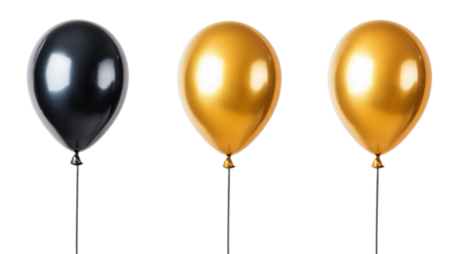 Black and gold balloons floating with transparent background