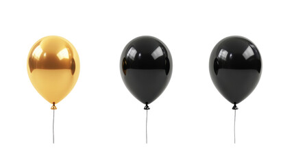 Gold and black balloons floating with transparent background