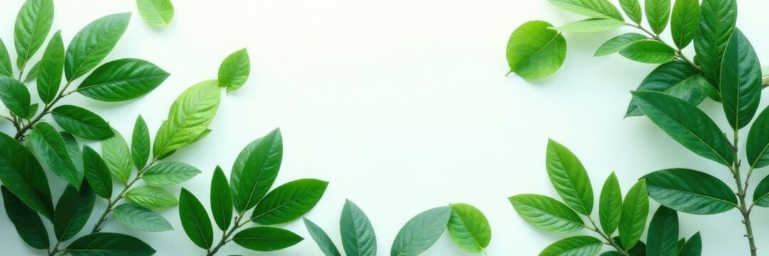 Dark green Padauk leaves scattered on a white background, flora, tropical