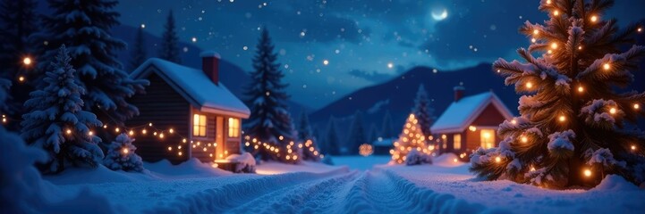 Fototapeta premium Dazzling Christmas fairy lights illuminate the night sky with stars, stars, festive