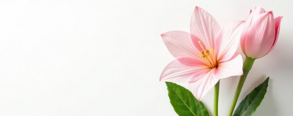 Fototapeta premium Delicate bell-shaped flower on white background, nature, botanical garden, floral arrangement