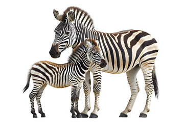 Obraz premium Mother and Baby Zebra Standing Together on Isolated White Background.