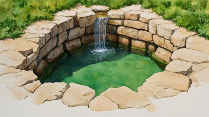 Tranquil Oasis: Serene Pool with Cascading Waterfall and Lush Greenery