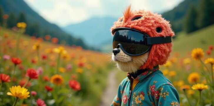 Fuzzy keramikkopf mit Fahrradhelm und Pflanzen, kramatik, pflanzlich