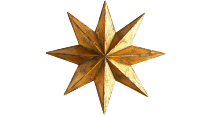 Nine-pointed golden star shining on transparent background