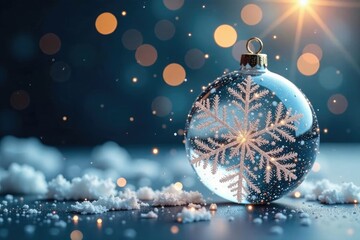 Sparkling clear glass ornament with snowflakes and icicles, shine, holiday, ornament