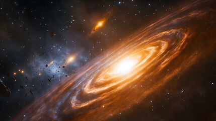 Discover Luminous Galaxies Swirling in a Cosmic Dance of Light and Beauty Across the Vastness of the Universe. Generative AI