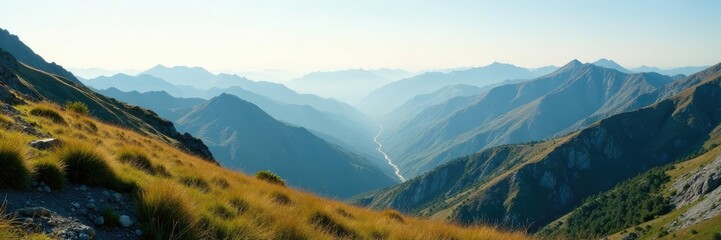 Obraz premium Mountainous terrain stretches infinitely in every direction, hills, altitude, wilderness
