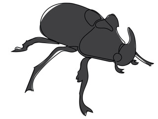 Black beetle in continuous line style on a white background.