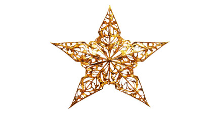 Obraz premium Golden christmas star ornament shining on transparent background