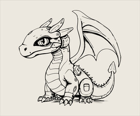 Cute dragon. Vector illustration of a dragon. Hand drawn dragon.