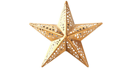 Golden five-pointed star ornament shining on transparent background