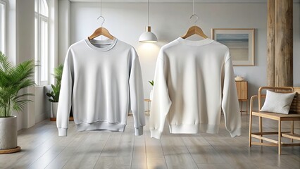 Stylish Cotton Crewneck Sweater Mockups for Fashion Branding and Marketing - Front and Back Views, Ideal for Online Stores, Lookbooks, and Product Displays