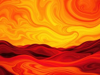 Red and yellow swirls create a mesmerizing abstract landscape, swirling colors, fluid artwork