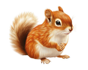 Obraz premium realistic illustration of cute squirrel with bushy tail, showcasing its vibrant orange fur and expressive eyes. This charming animal is often found in forests and parks