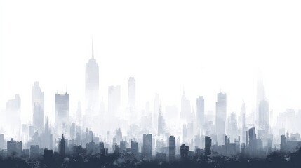 Fototapeta premium A misty skyline view of a bustling city with towering skyscrapers and a serene atmosphere