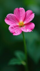 Obraz premium A single pink flower with intricate details on its petals and glistening droplets of dew, flora, macro photography