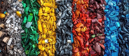 Colorful Plastic Waste Sorted by Color, A Striking Visual Representation of Recycling and Environmental Concerns
