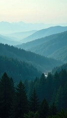 Naklejka premium A vast expanse of misty spruce forest stretching towards the horizon, spruce, misty