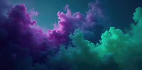 Fototapeta premium Dark clouds billow with purple and green smoke, foreboding, ominous