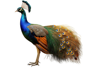 Obraz premium vibrant peacock displaying its colorful feathers, showcasing intricate patterns and hues. majestic bird stands proudly, embodying beauty and grace in nature