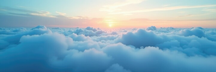 Misty morning clouds over a vast blue expanse, atmosphere, misty